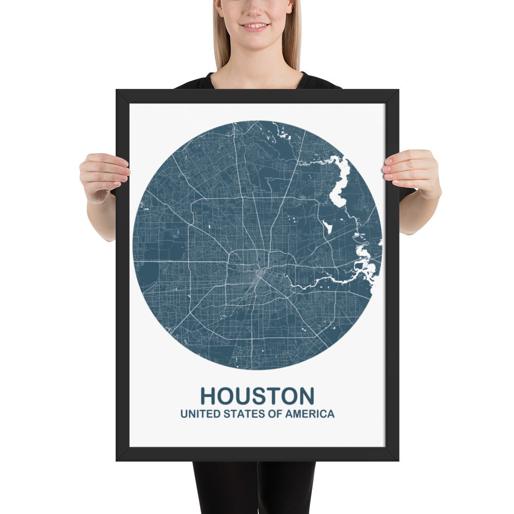 Houston Circular Blue Framed Map