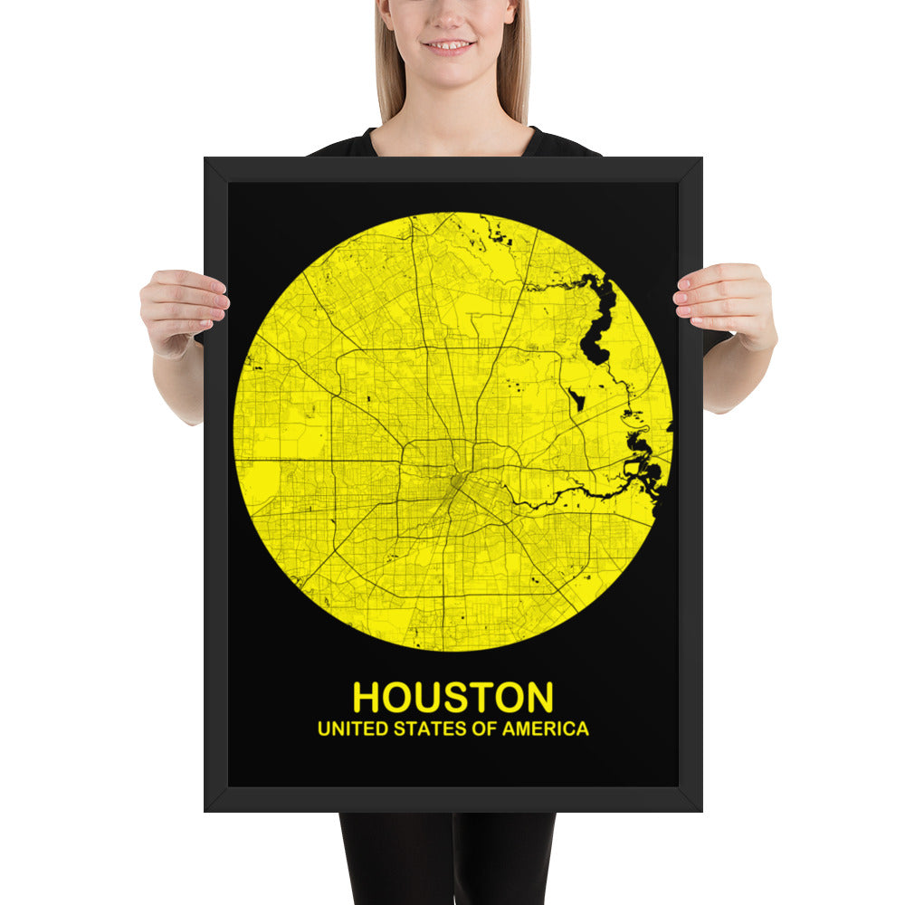 Houston Circular Yellow Framed Map