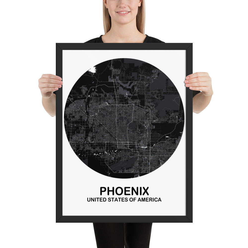 Phoenix Circular Black Framed Map