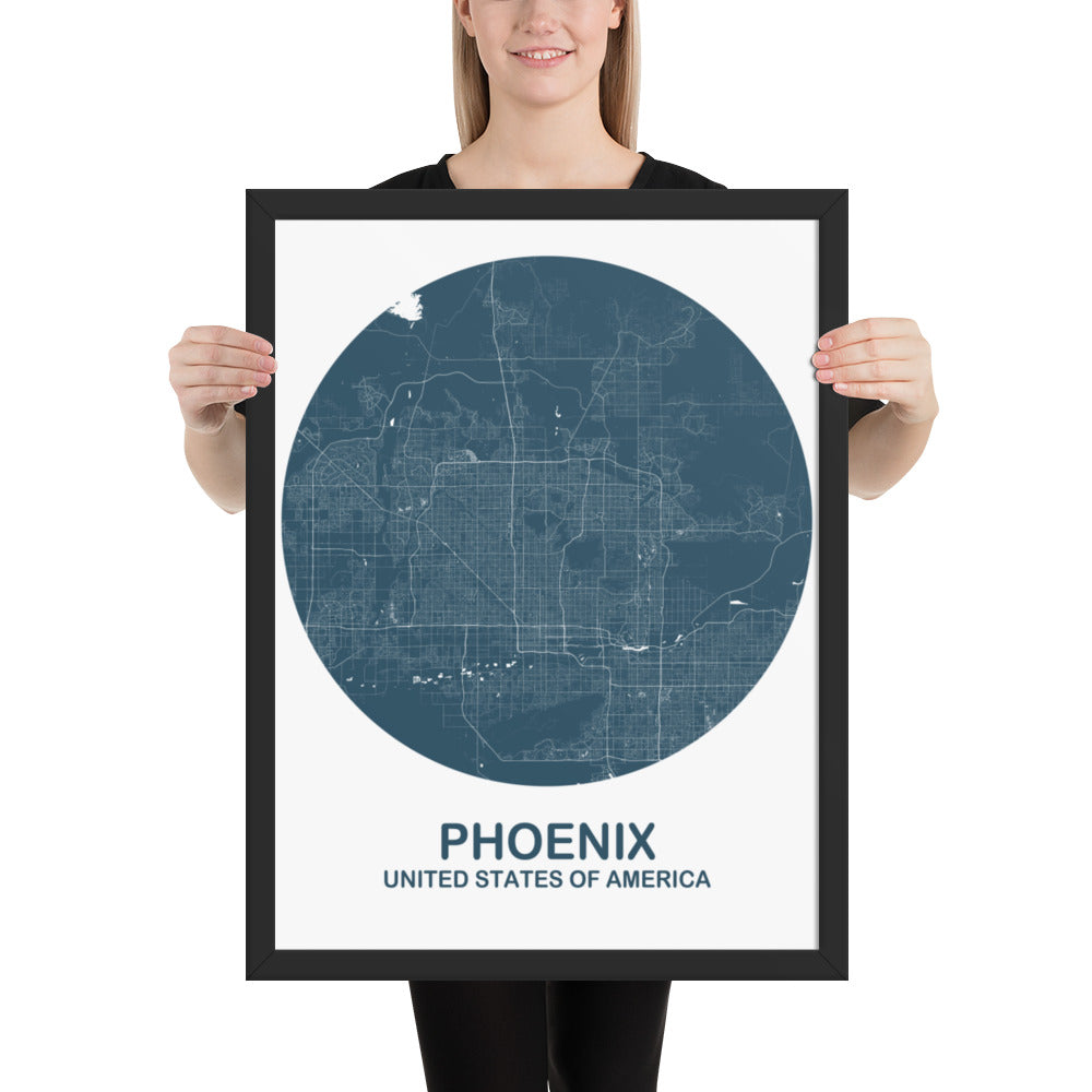 Phoenix Circular Blue Framed Map