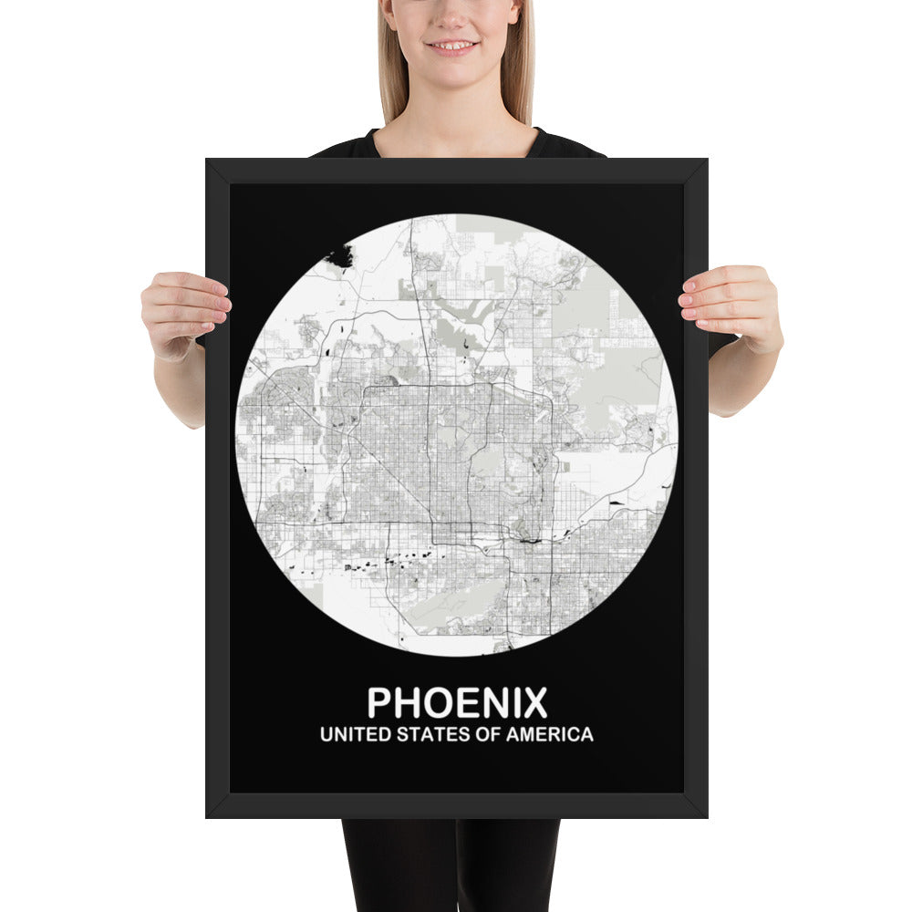 Phoenix Circular White Framed Map