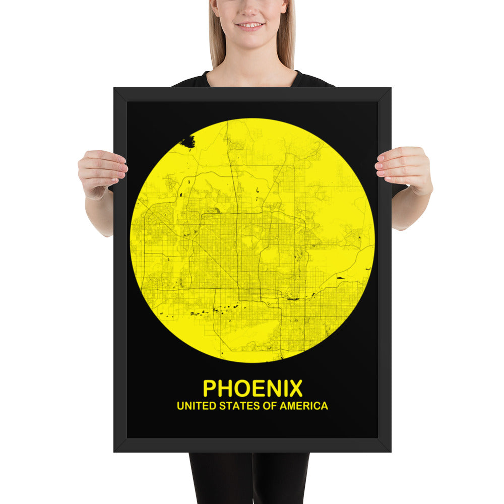 Phoenix Circular Yellow Framed Map