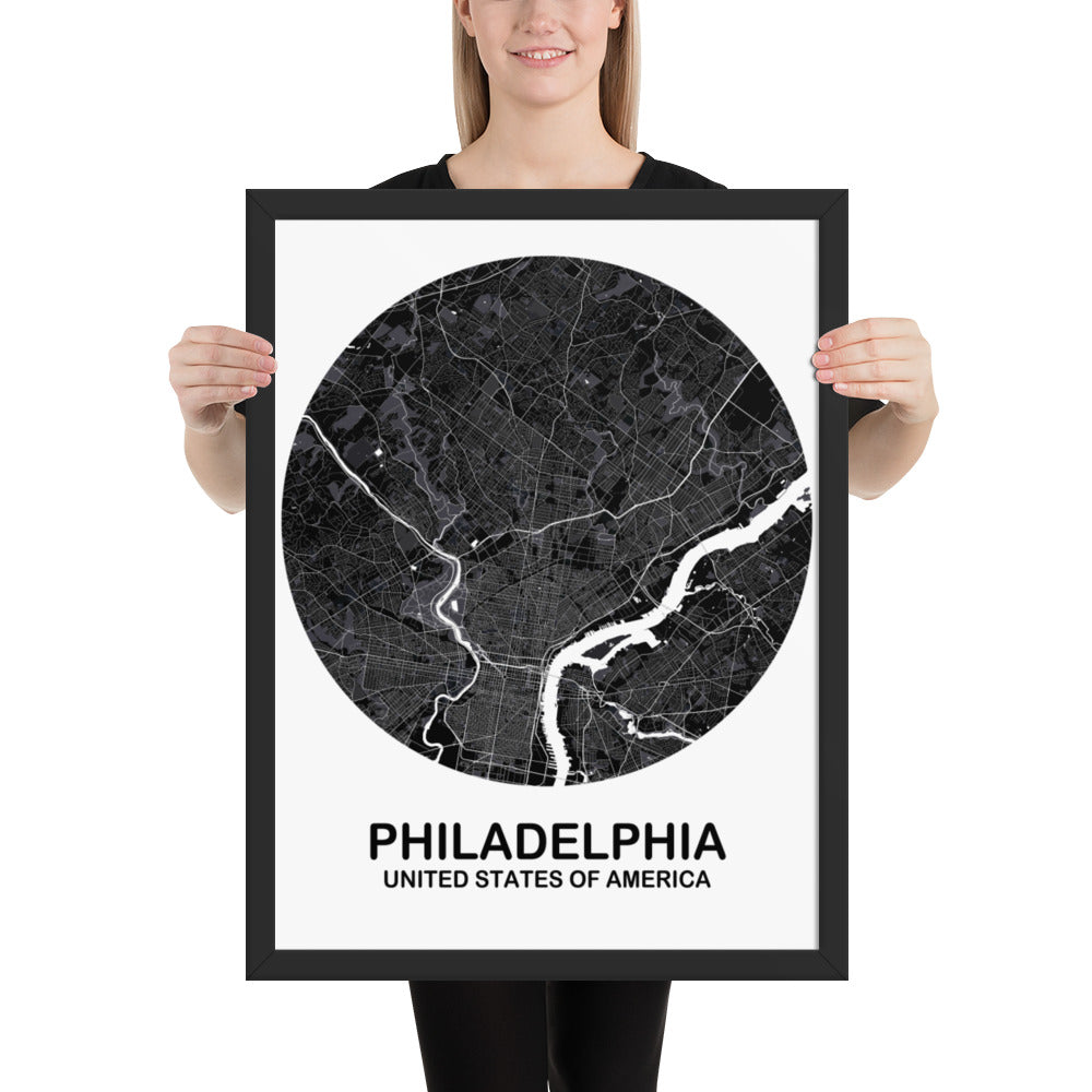 Philadelphia Circular Black Framed Map