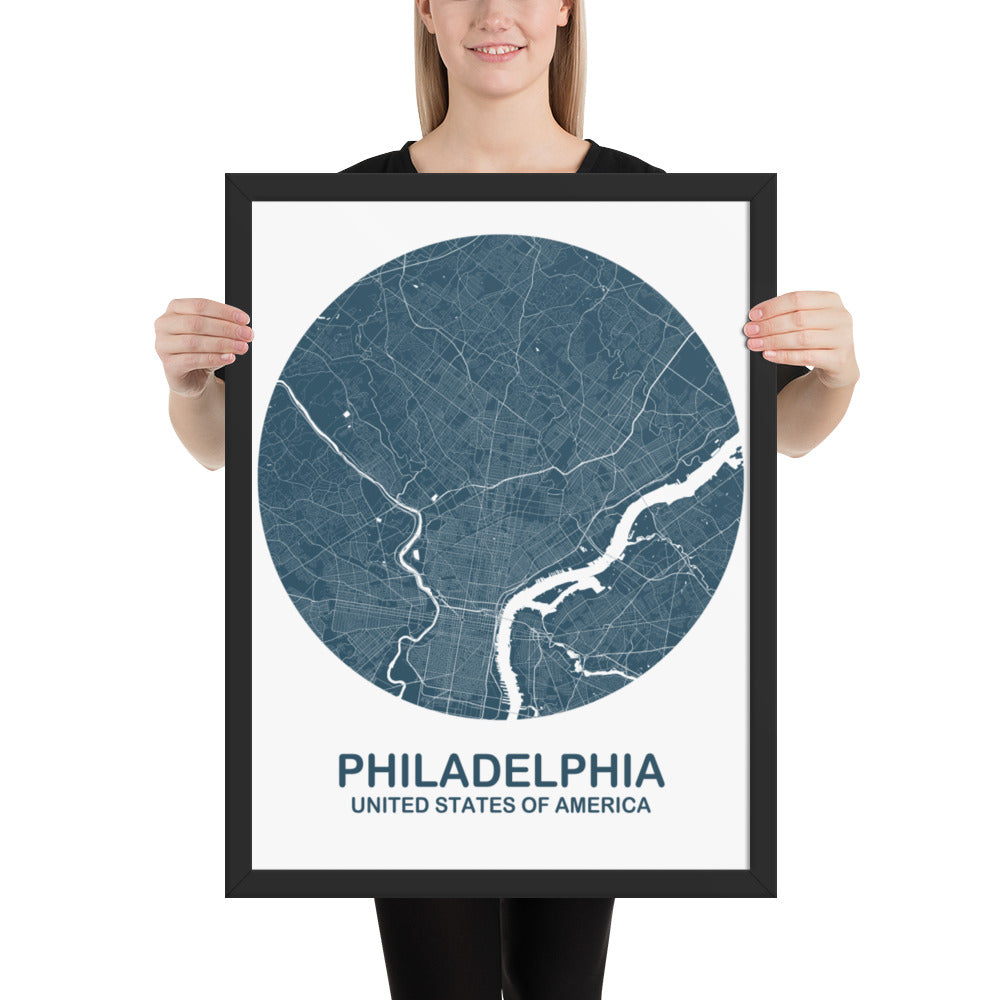 Philadelphia Circular Blue Framed Map