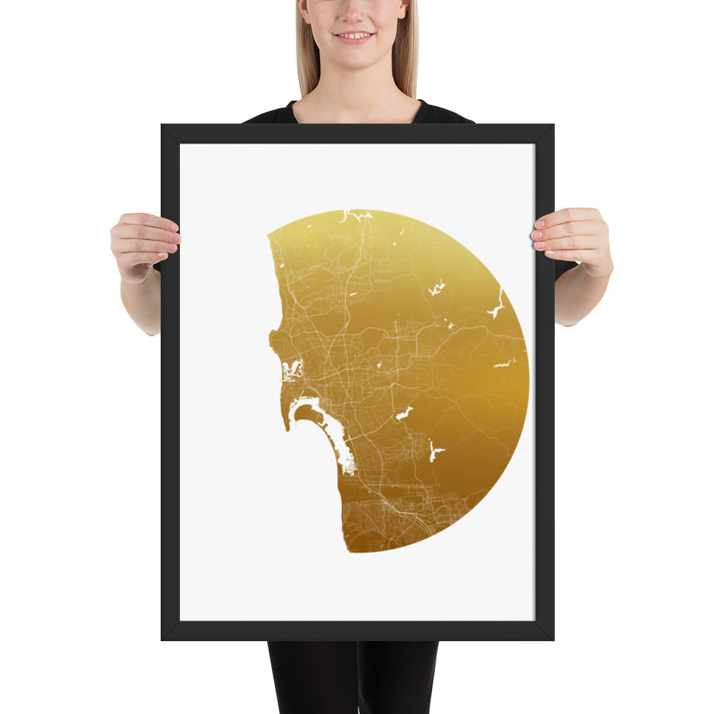 San Diego Gold on White Framed Map