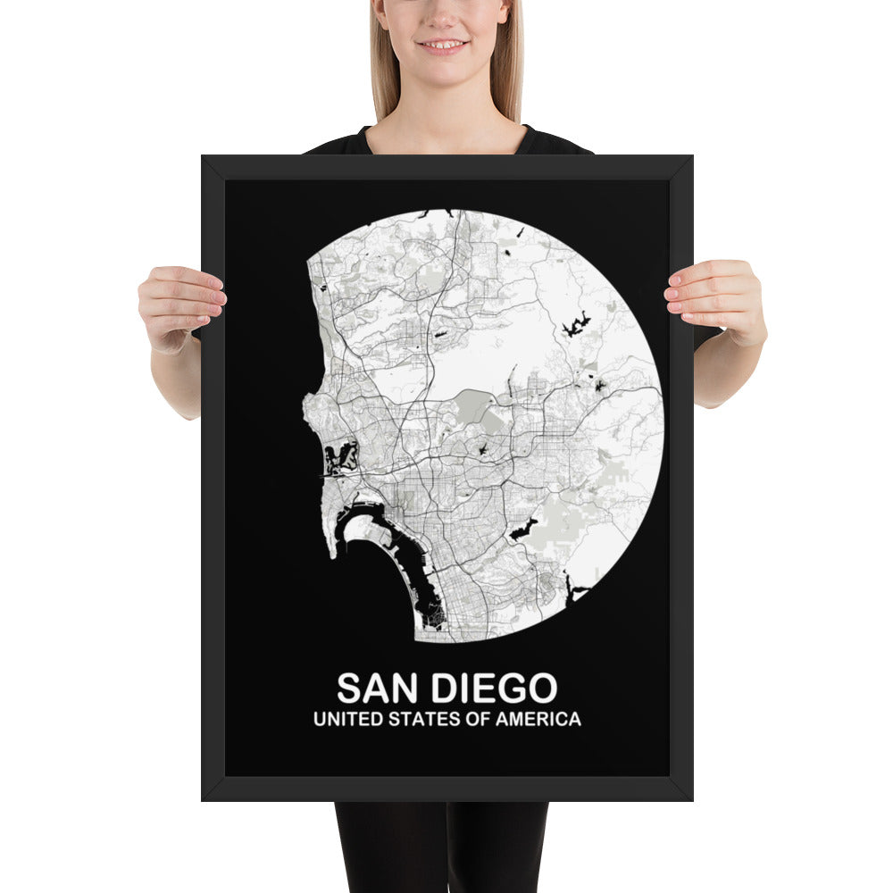 San Diego Circular White Framed Map