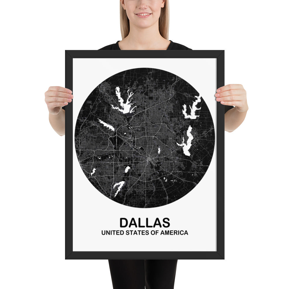 Dallas Circular Black Framed Map