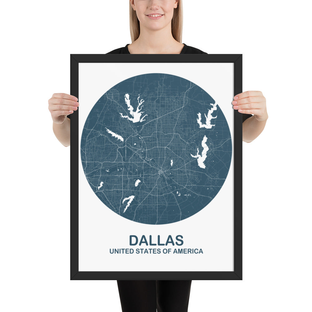 Dallas Circular Blue Framed Map