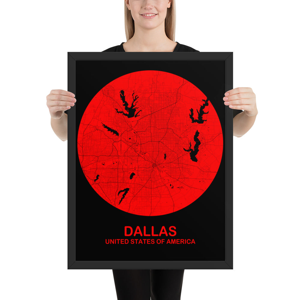 Dallas Circular Red Framed Map