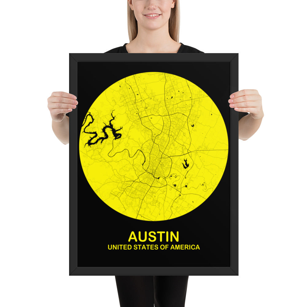 Austin Circular Yellow Framed Map