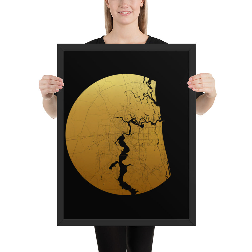 Jacksonville Gold on Black Framed Map