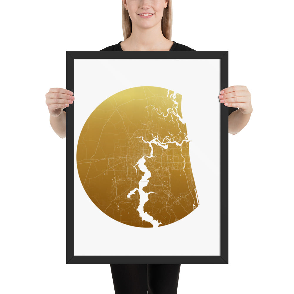 Jacksonville Gold on White Framed Map