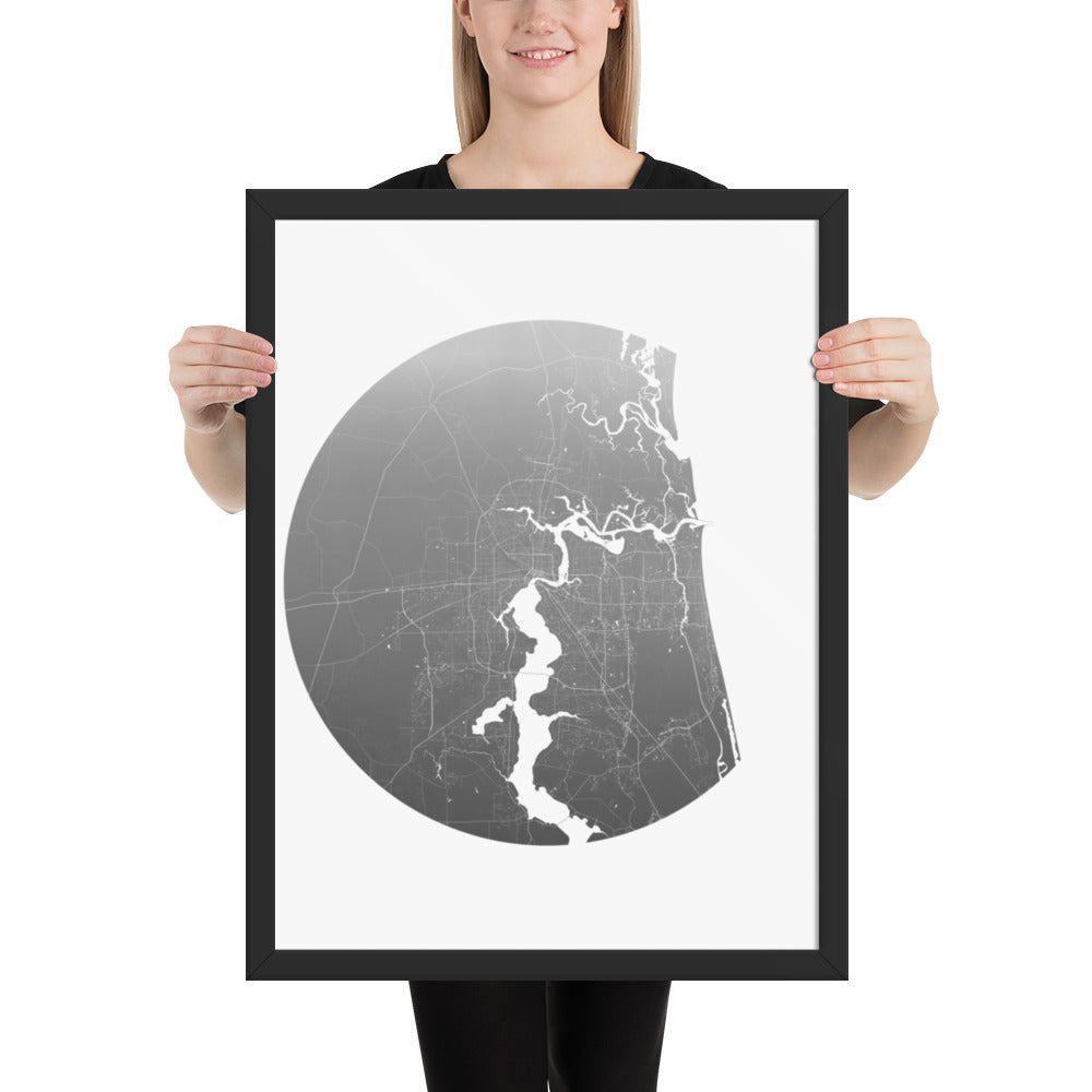 Jacksonville Silver on White Framed Map