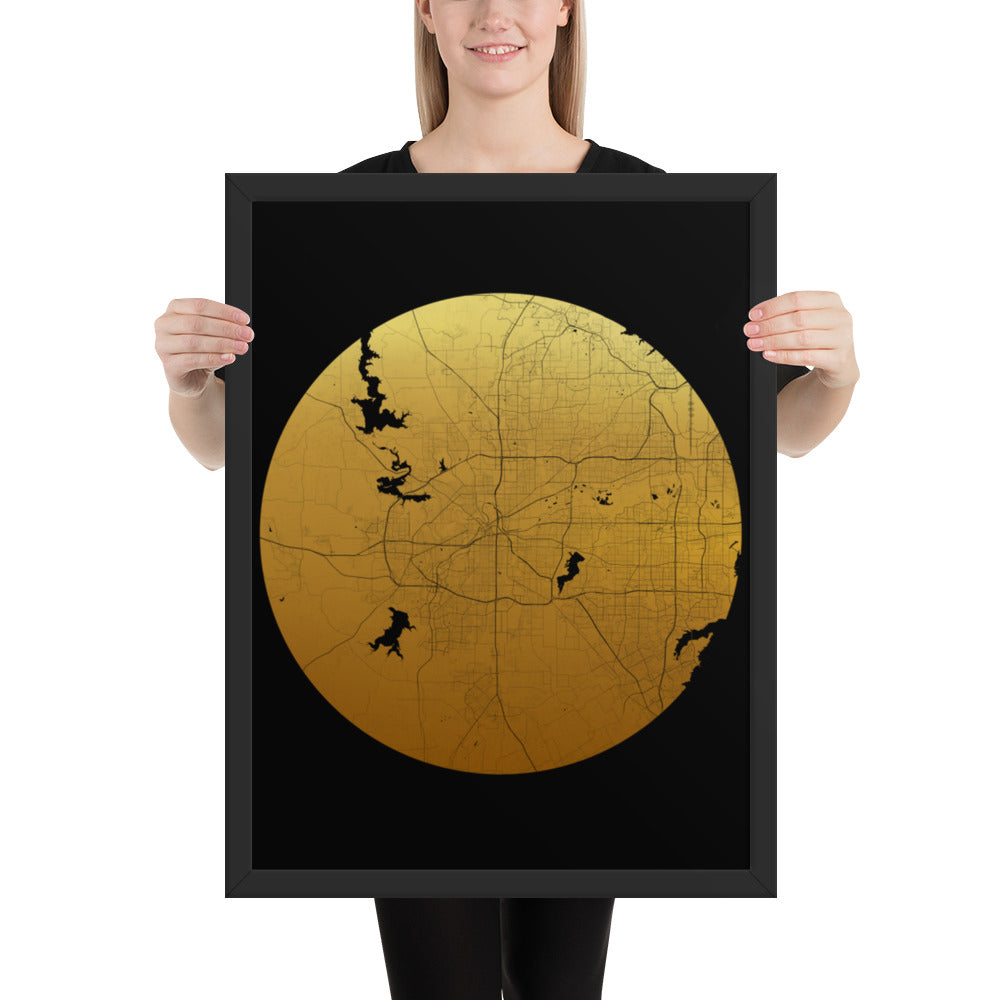 Fort Worth Gold on Black Framed Map