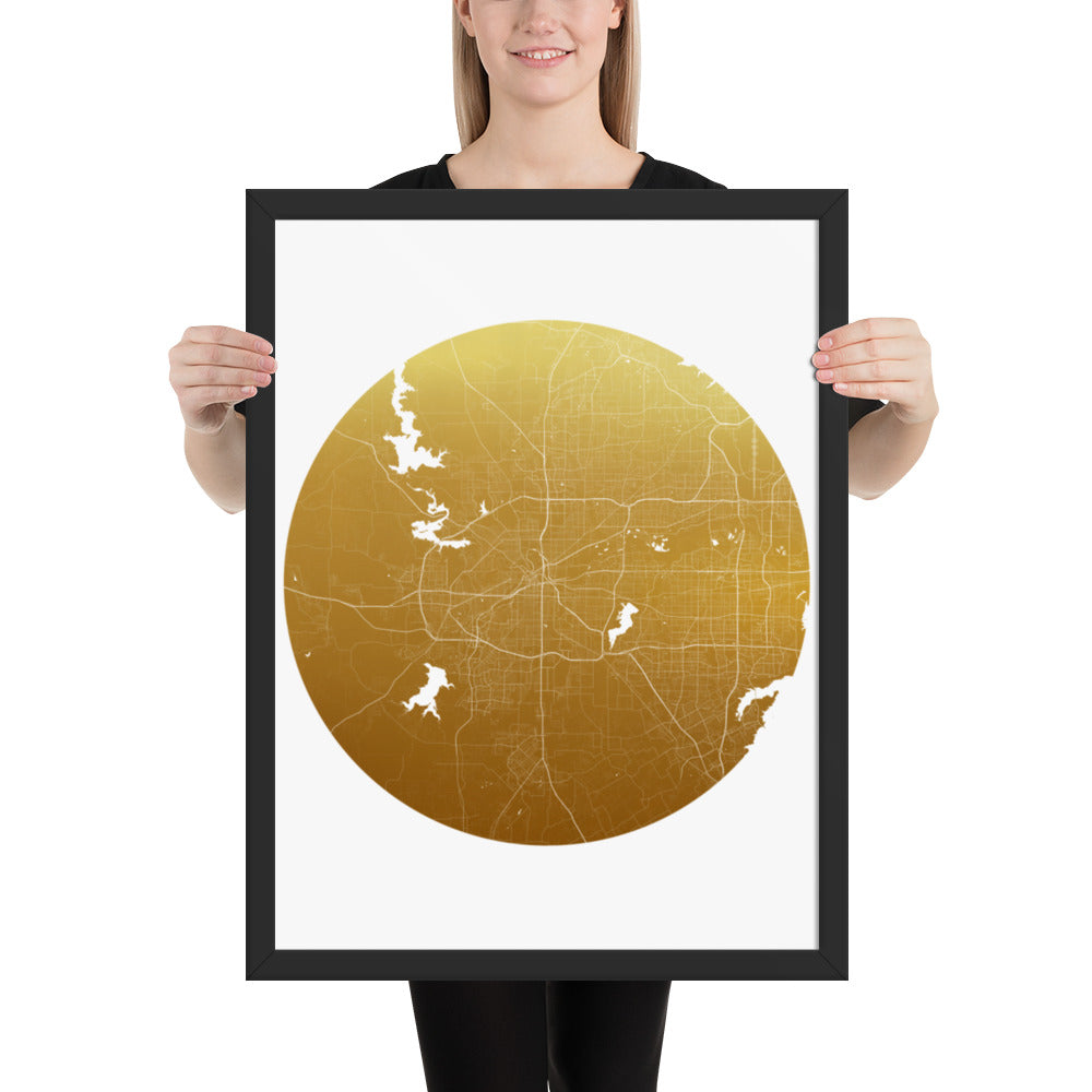 Fort Worth Gold on White Framed Map