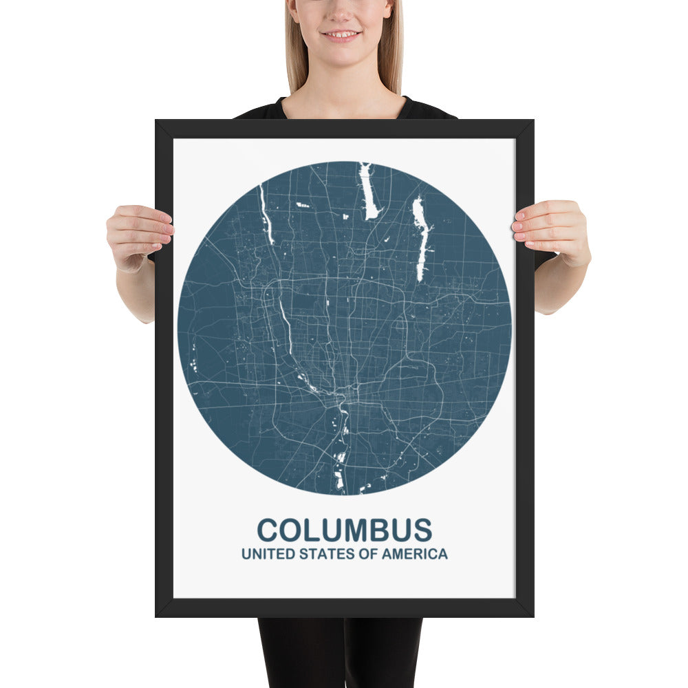 Columbus Circular Blue Framed Map