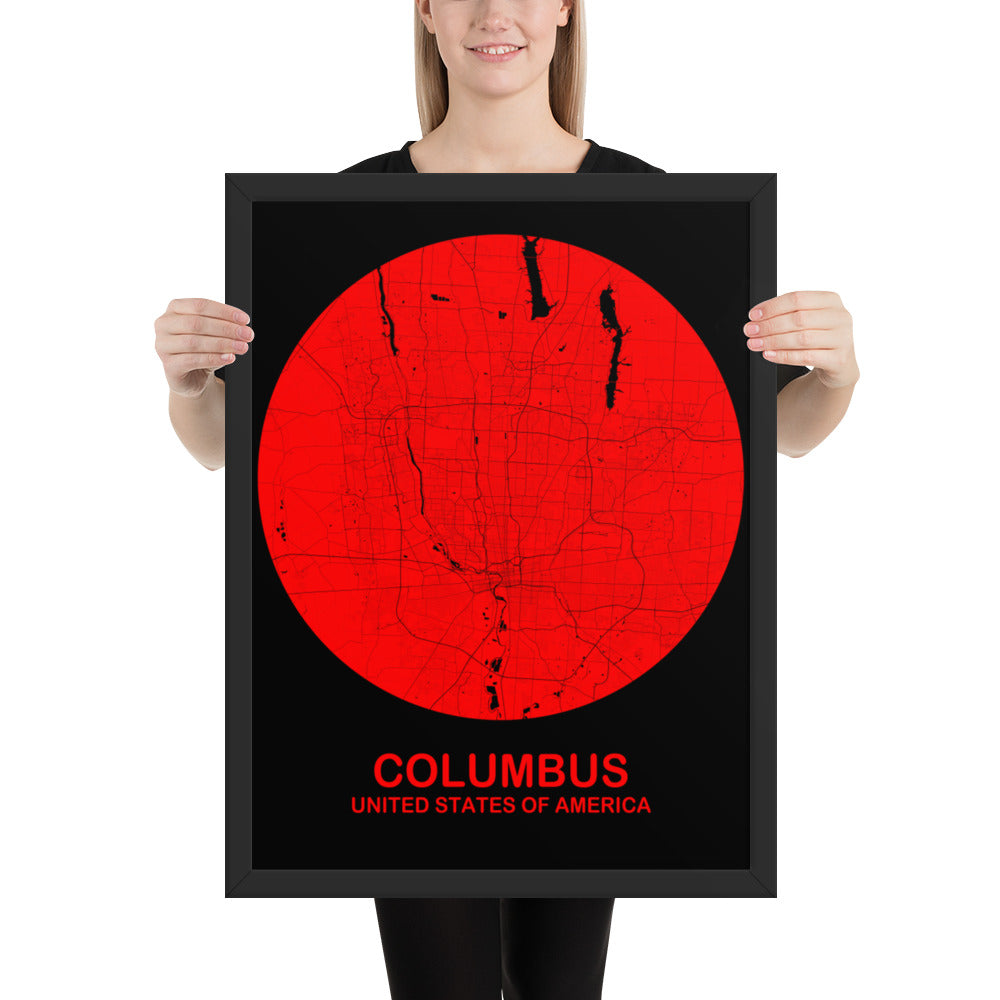 Columbus Circular Red Framed Map