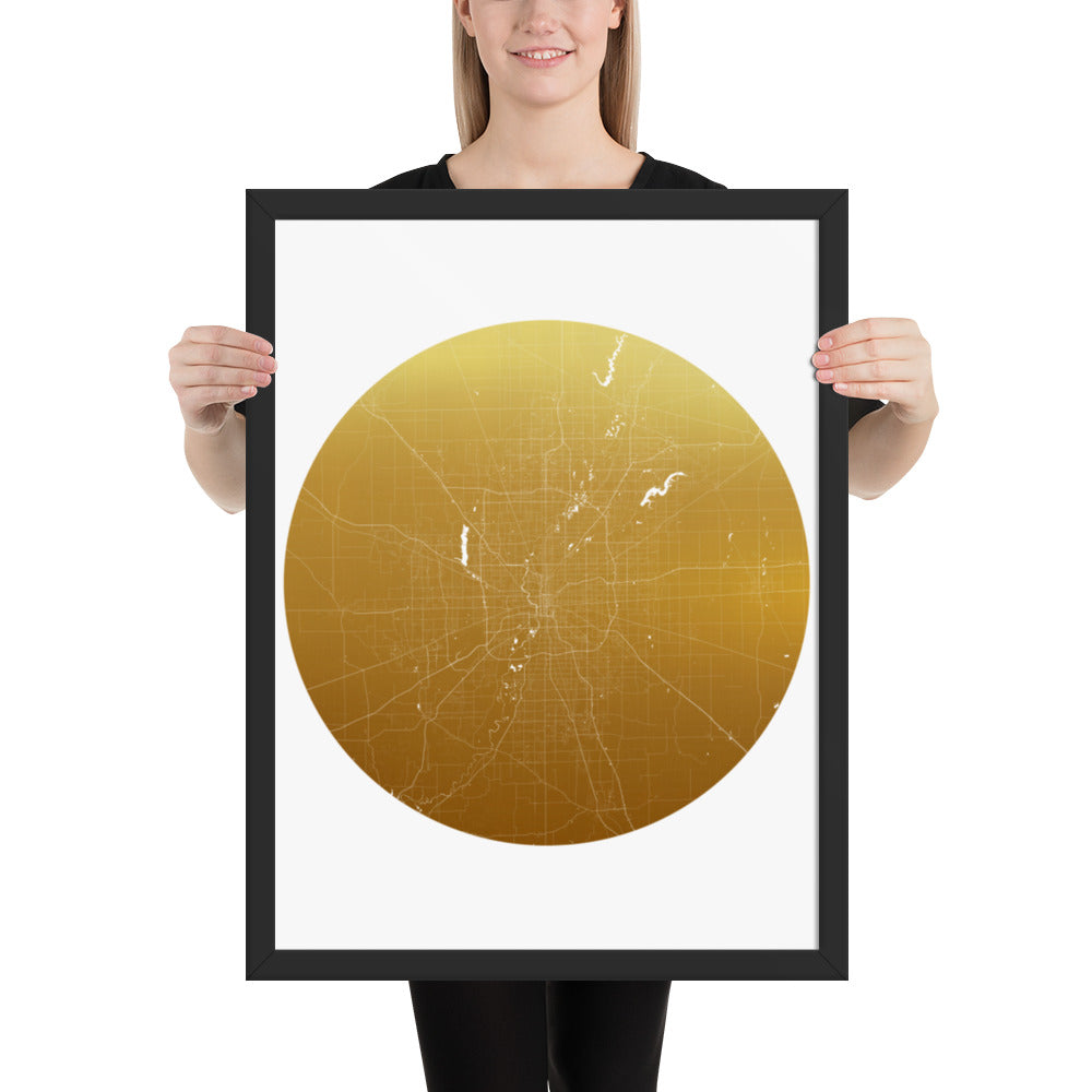 Indianapolis Gold on White Framed Map