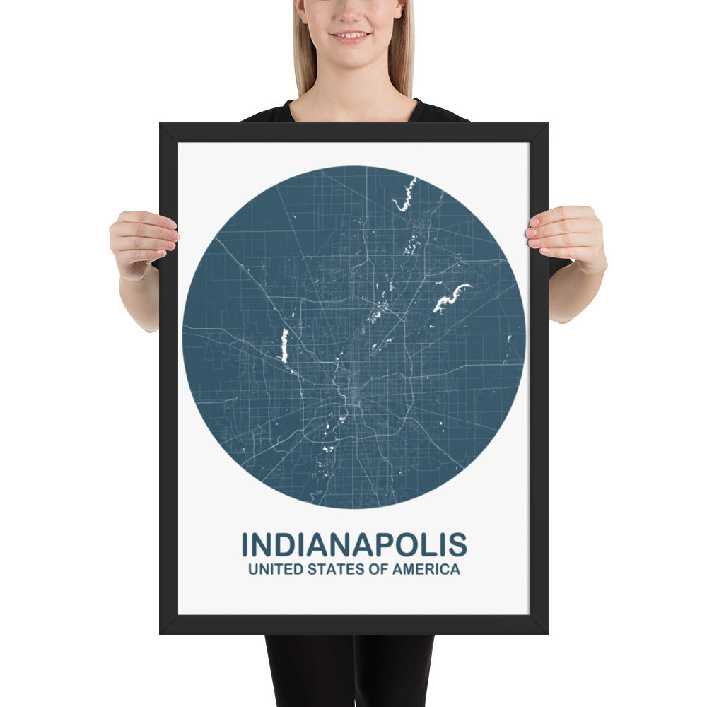 Indianapolis Circular Blue Framed Map