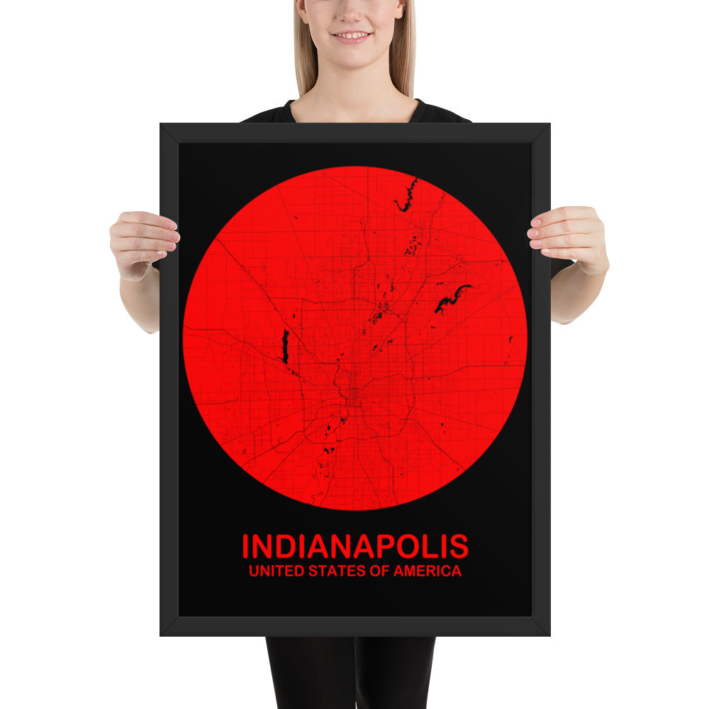 Indianapolis Circular Red Framed Map