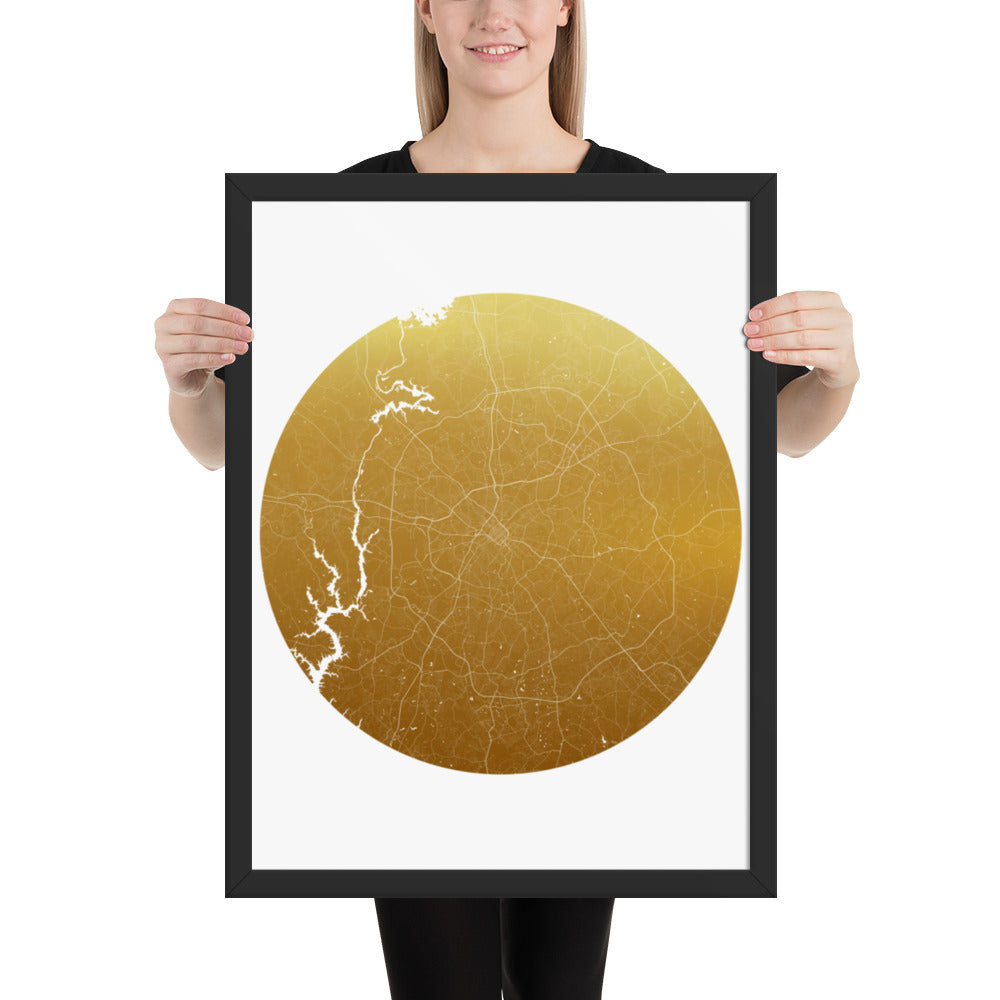 Charlotte Gold on White Framed Map