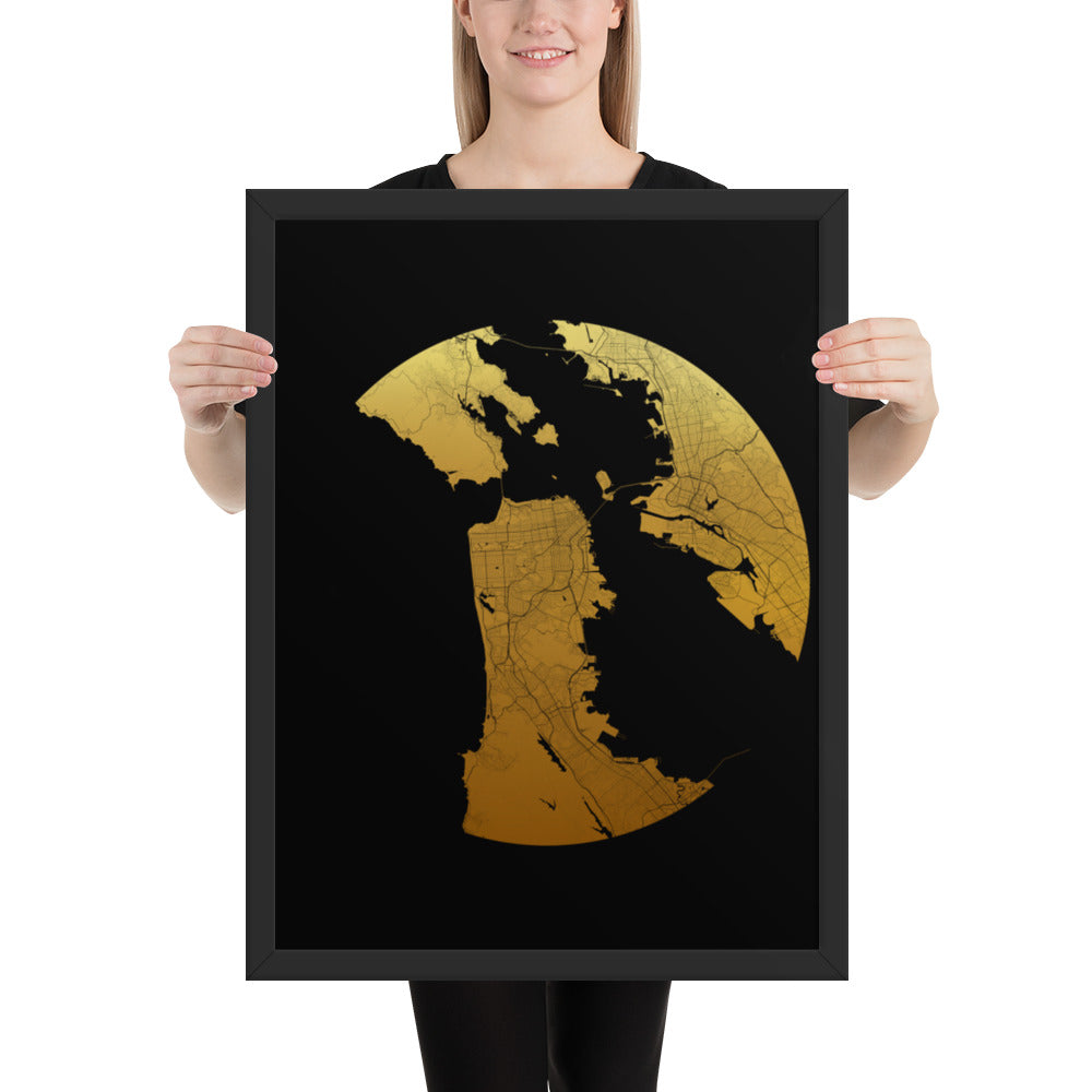 San Francisco Gold on Black Framed Map