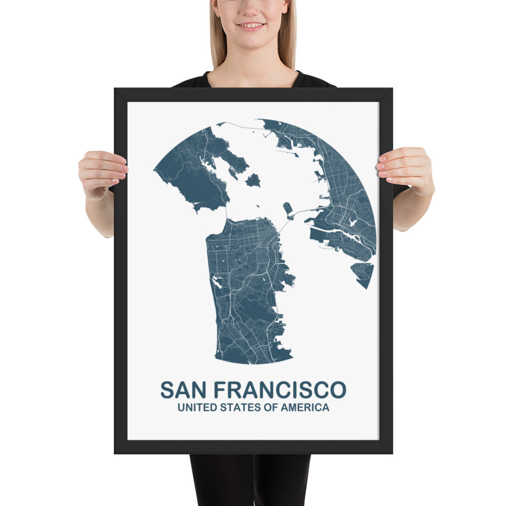 San Francisco Circular Blue Framed Map