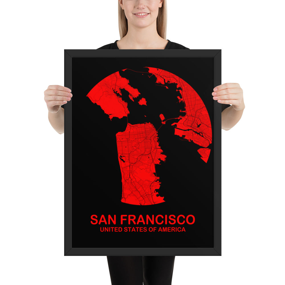 San Francisco Circular Red Framed Map