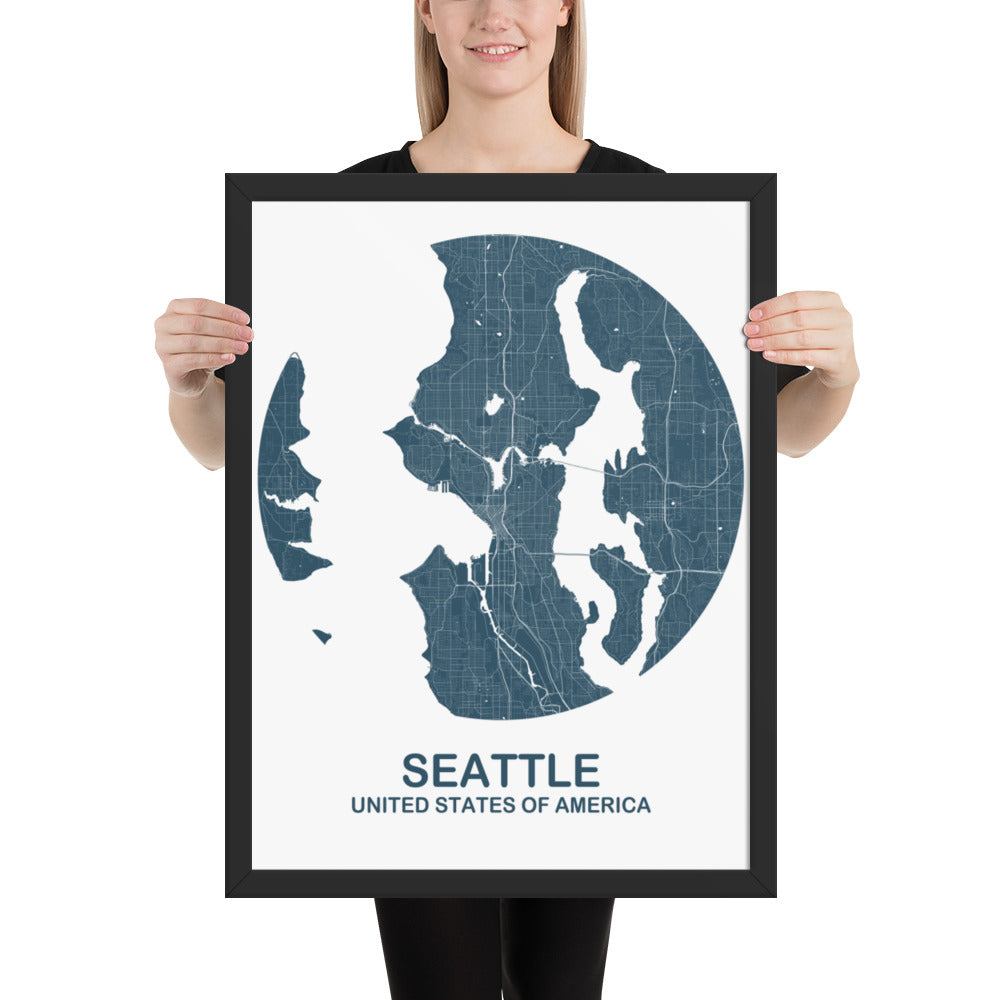 Seattle Circular Blue Framed Map