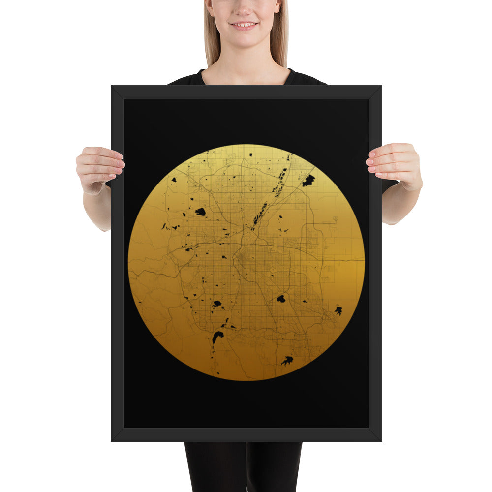 Denver Gold on Black Framed Map