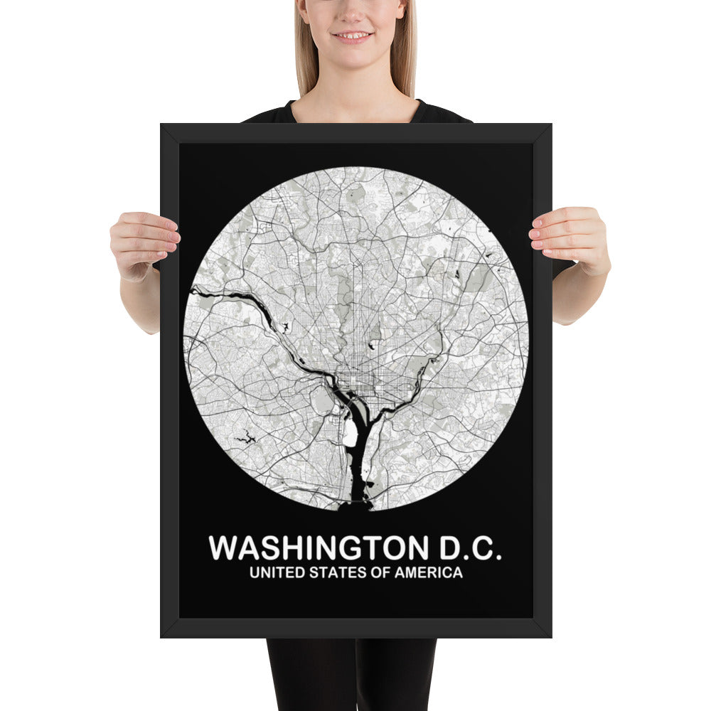 Washington, D.C. Circular White Framed Map