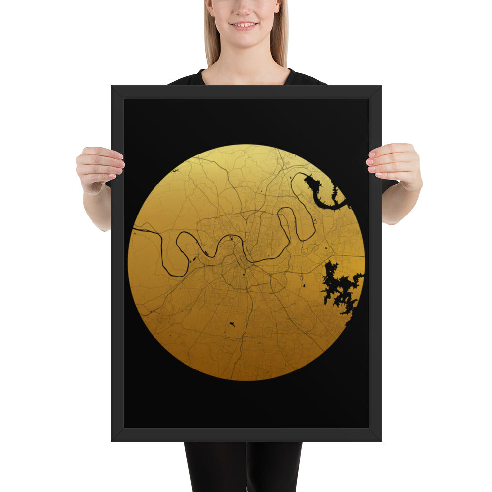 Nashville Gold on Black Framed Map