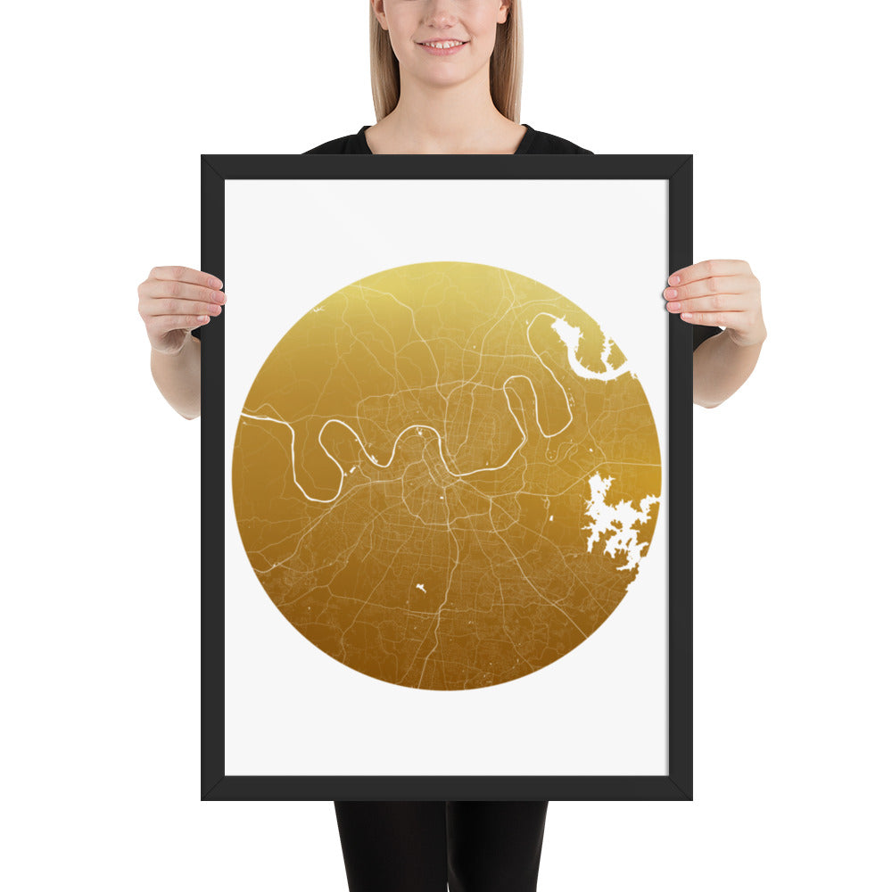 Nashville Gold on White Framed Map