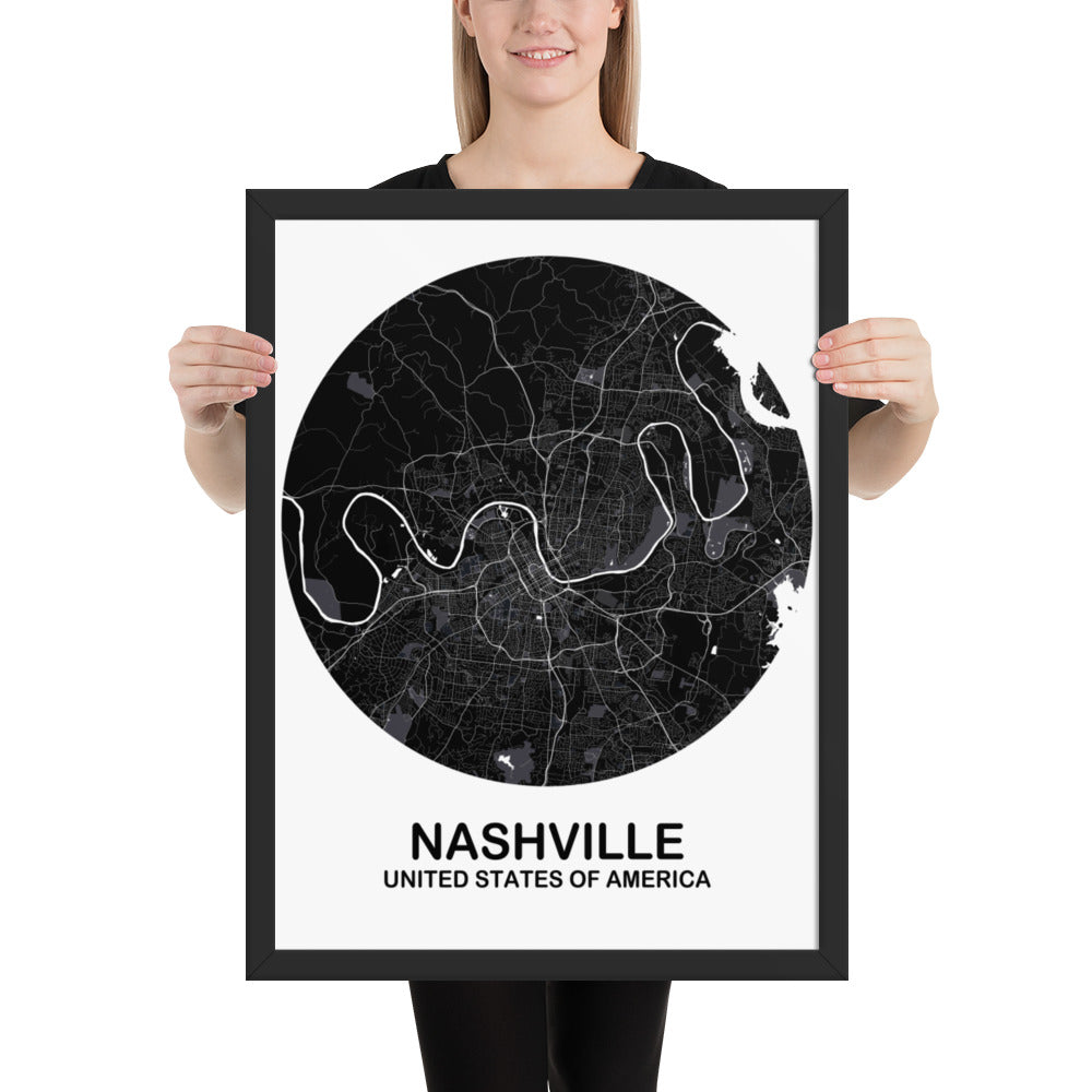 Nashville Circular Black Framed Map