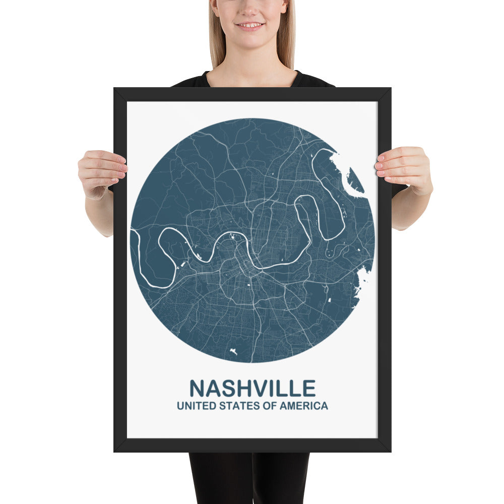 Nashville Circular Blue Framed Map