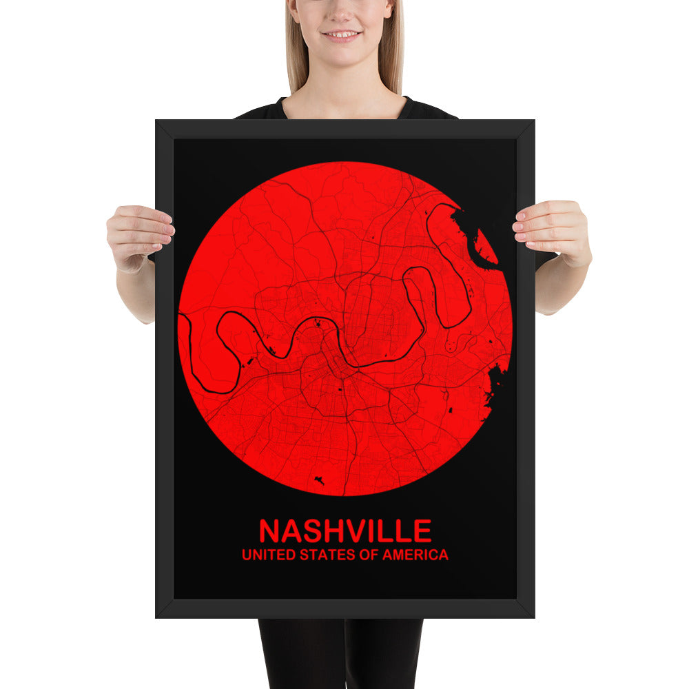 Nashville Circular Red Framed Map