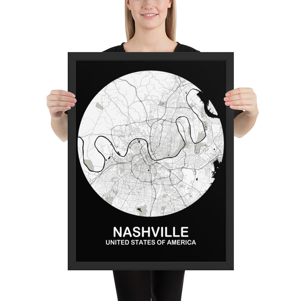 Nashville Circular White Framed Map