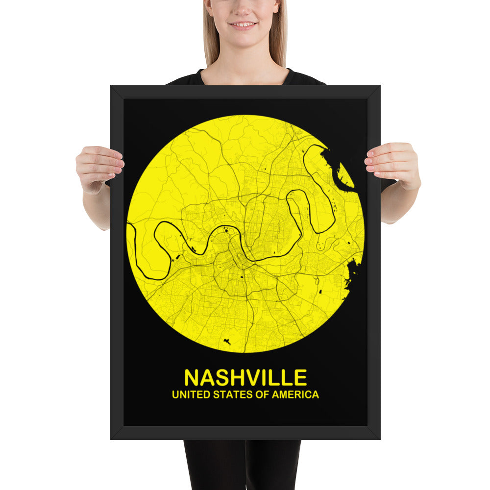 Nashville Circular Yellow Framed Map