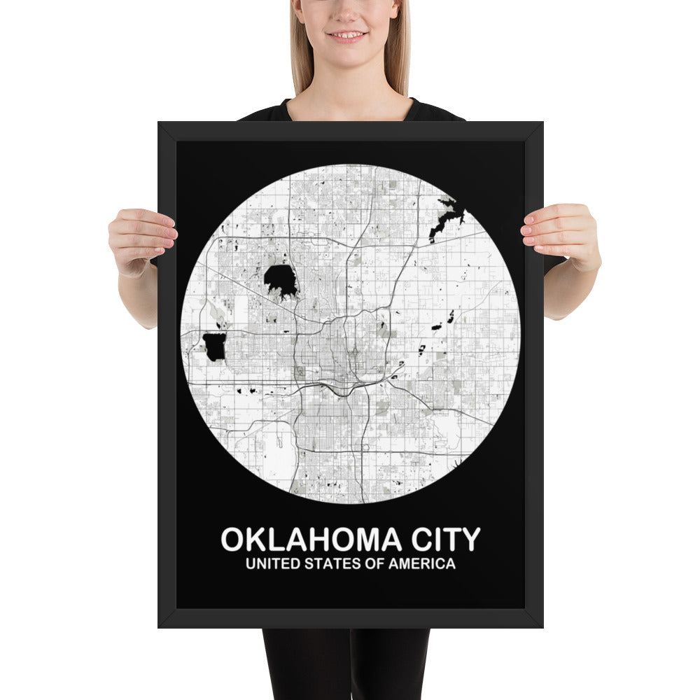 Oklahoma City Circular White Framed Map