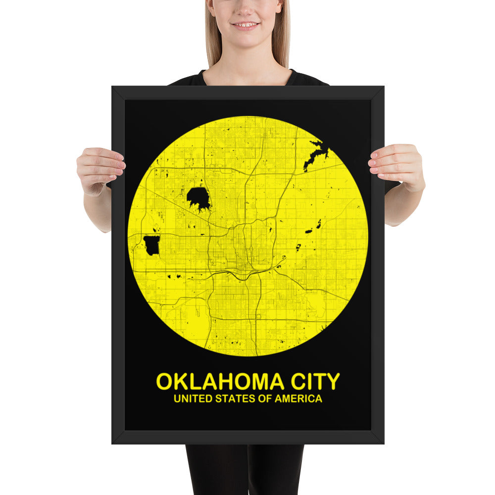 Oklahoma City Circular Yellow Framed Map