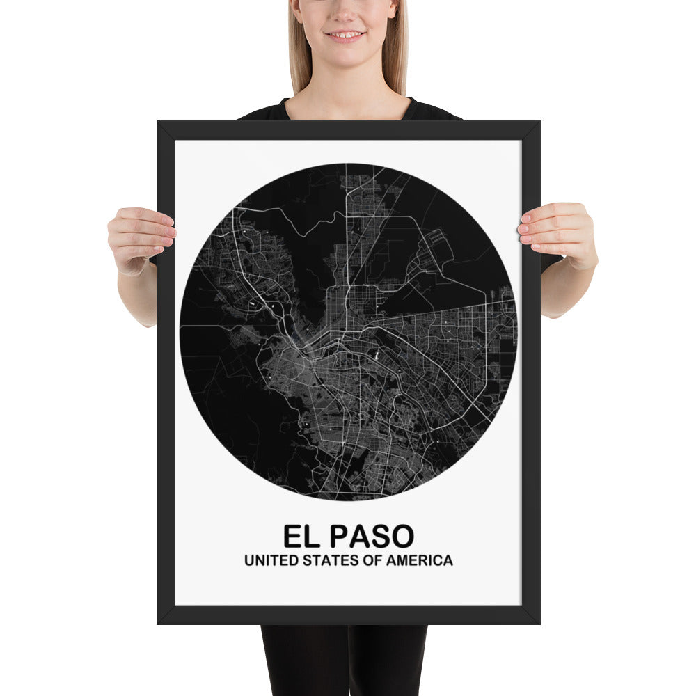 El Paso Circular Black Framed Map