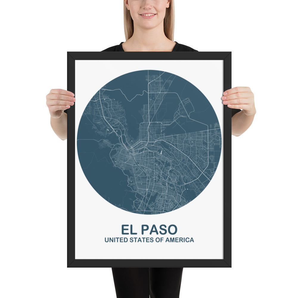 El Paso Circular Blue Framed Map