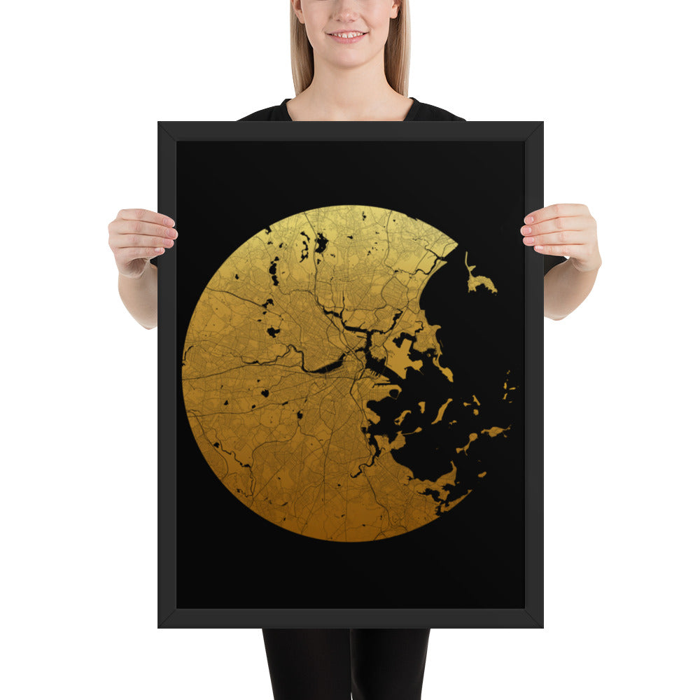 Boston Gold on Black Framed Map