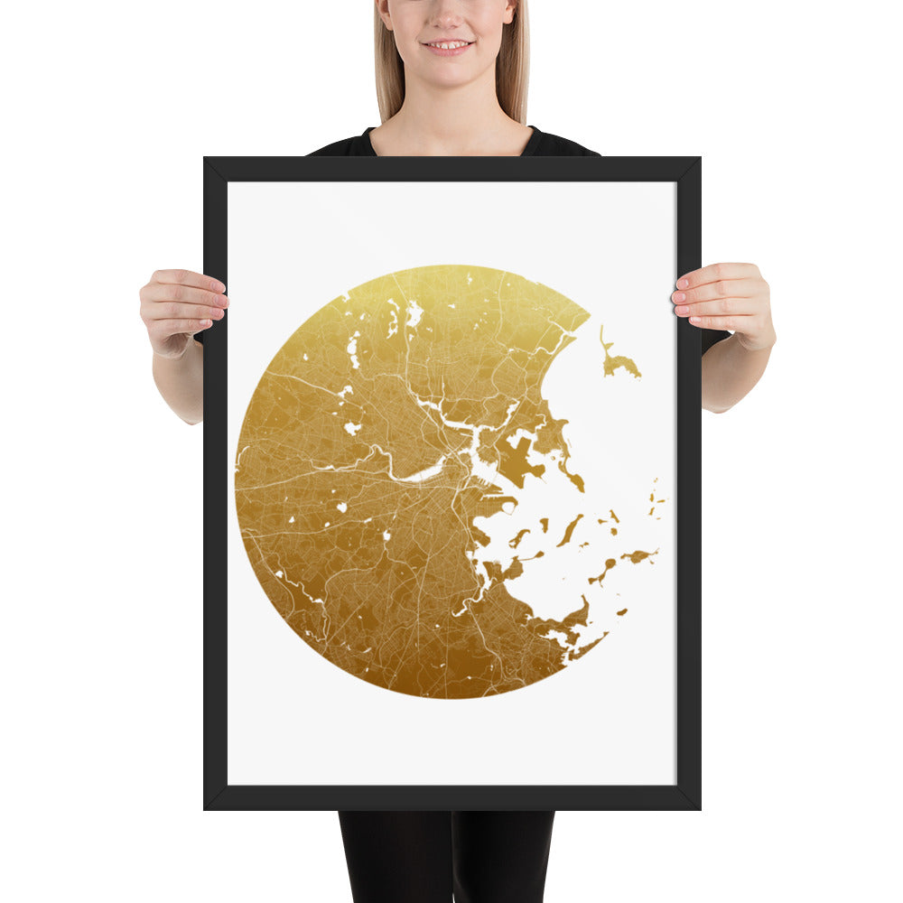 Boston Gold on White Framed Map