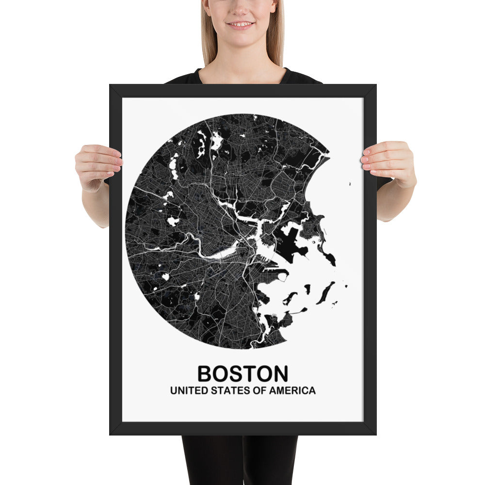 Boston Circular Black Framed Map