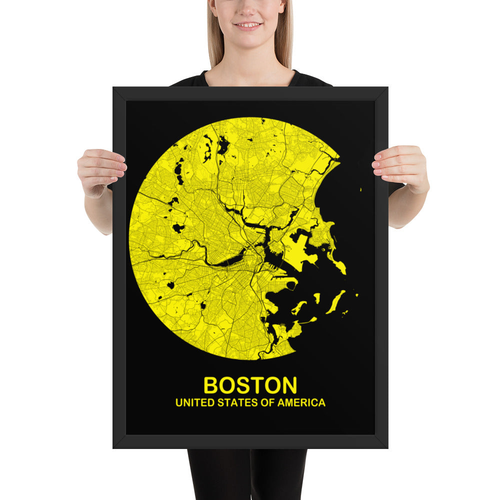 Boston Circular Yellow Framed Map