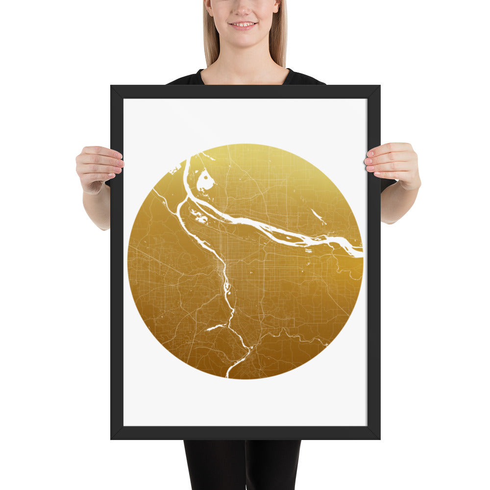 Portland Gold on White Framed Map