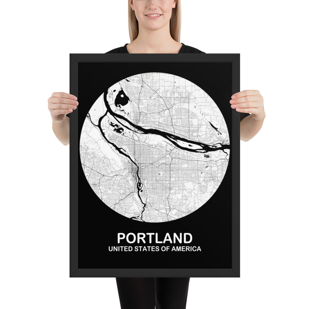 Portland Circular White Framed Map