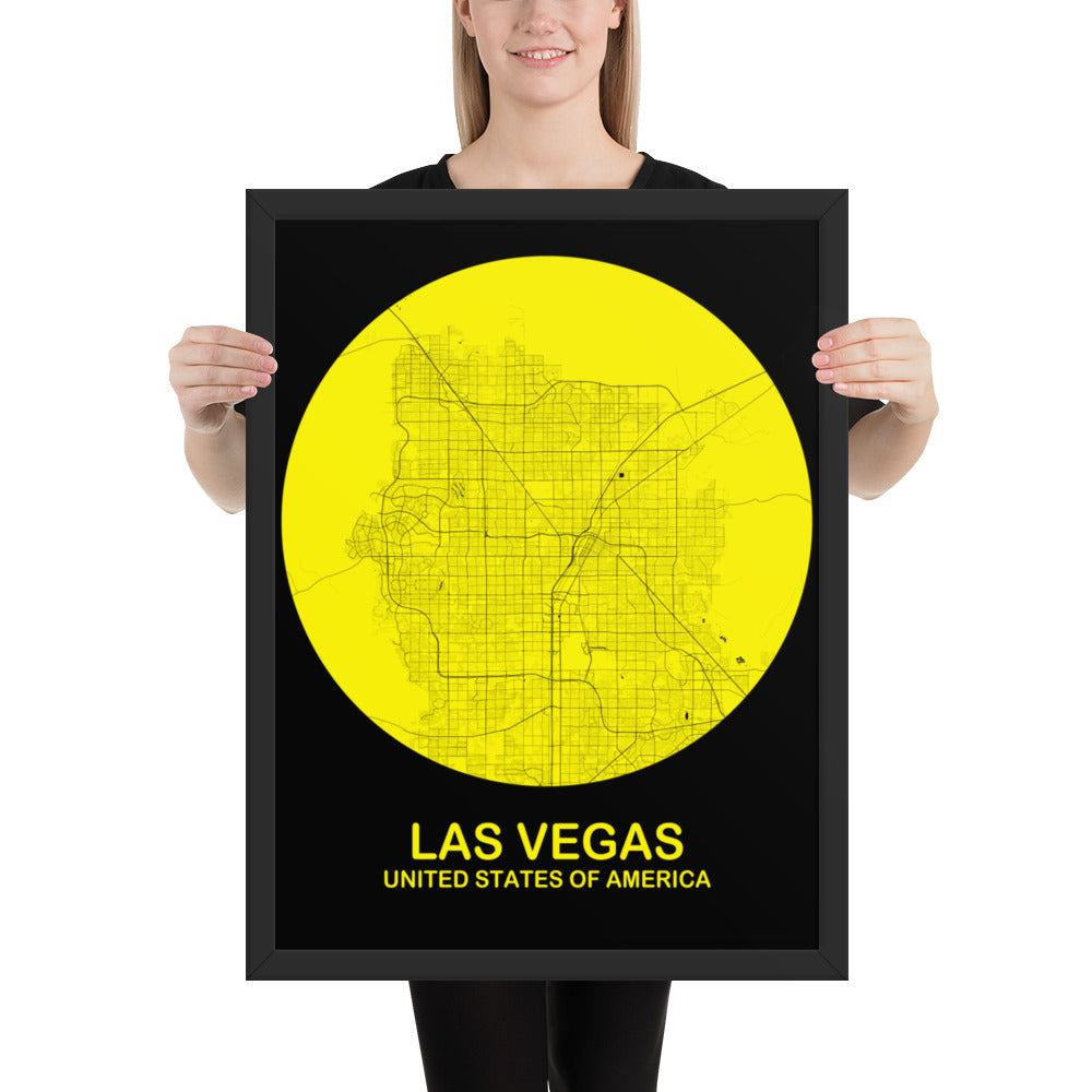 Las Vegas Circular Yellow Framed Map