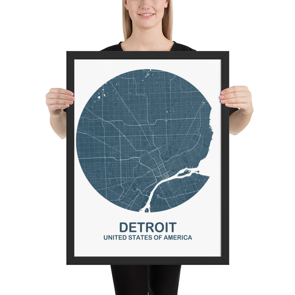 Detroit Circular Blue Framed Map